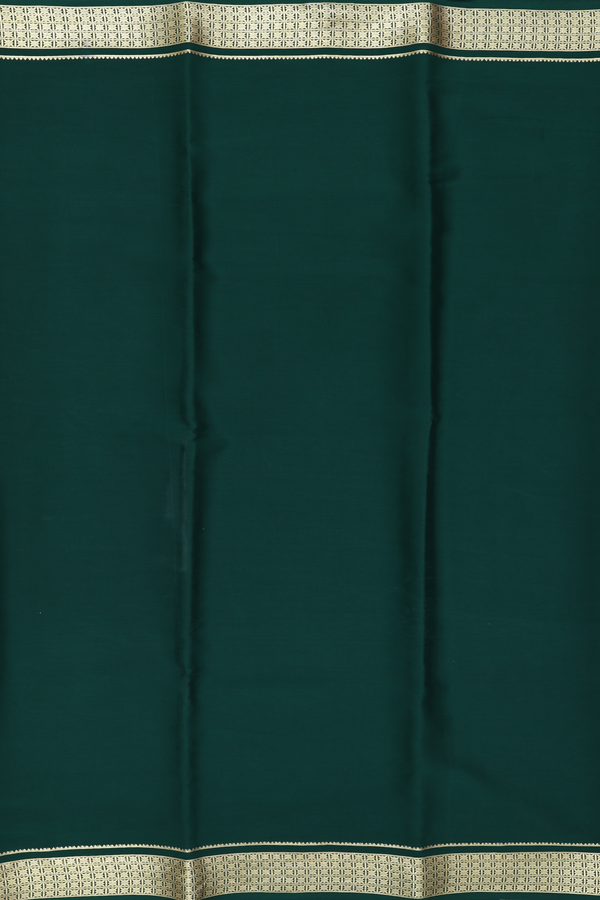 Mysore Silk Saree In Plain Forest Green With Zari Border