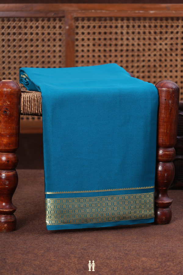 Mysore Silk Saree In Plain Teal Blue With Zari Border