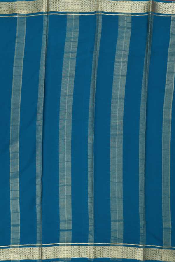 Mysore Silk Saree In Plain Teal Blue With Zari Border