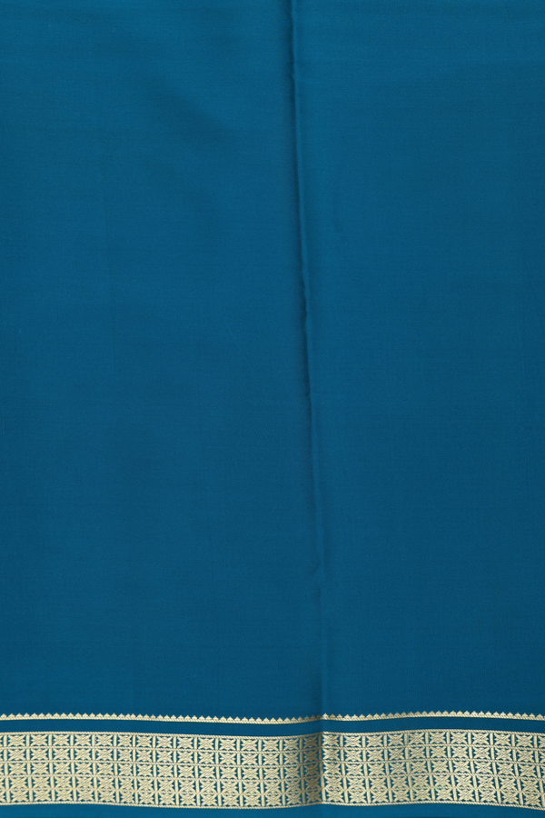 Mysore Silk Saree In Plain Teal Blue With Zari Border