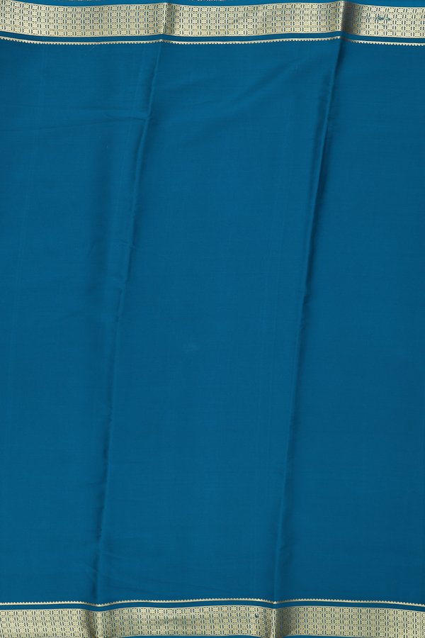 Mysore Silk Saree In Plain Teal Blue With Zari Border