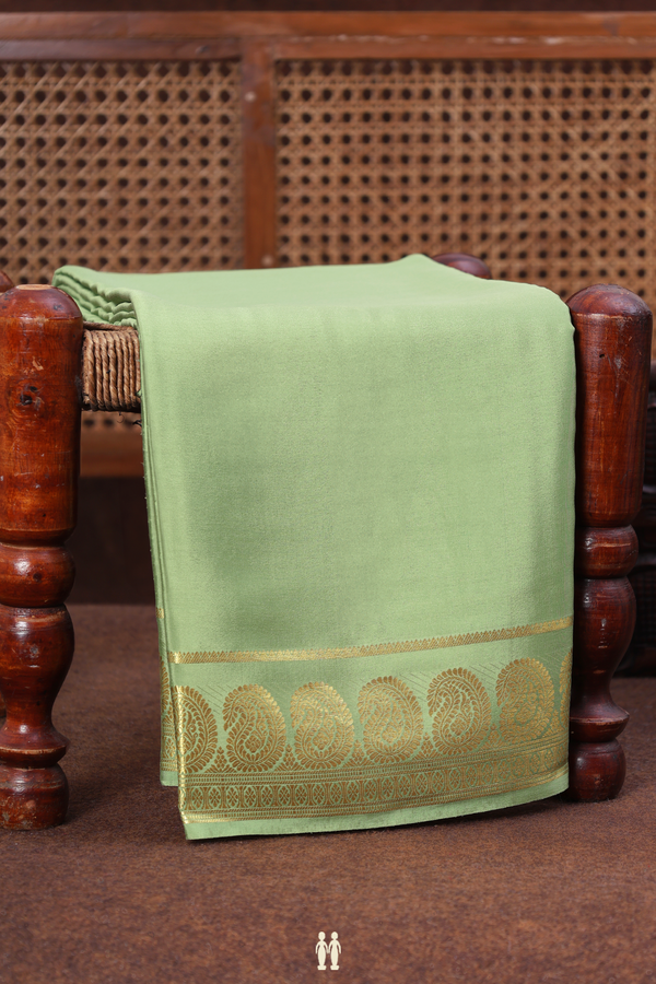 Mysore Silk Saree In Sage Green With Paisley Border