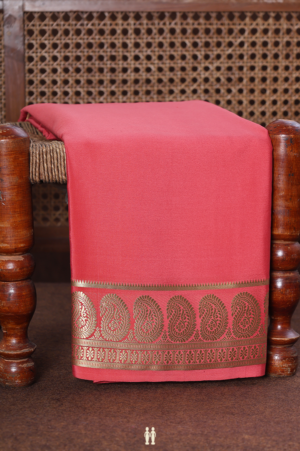 Mysore Silk Saree In Plain Peach With Paisley Border