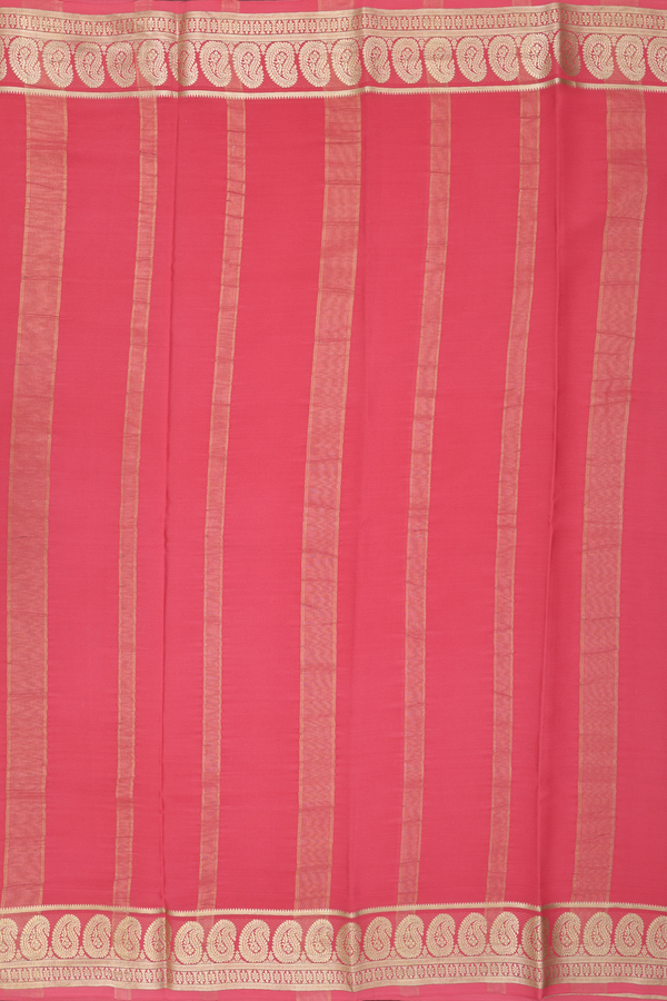 Mysore Silk Saree In Plain Peach With Paisley Border