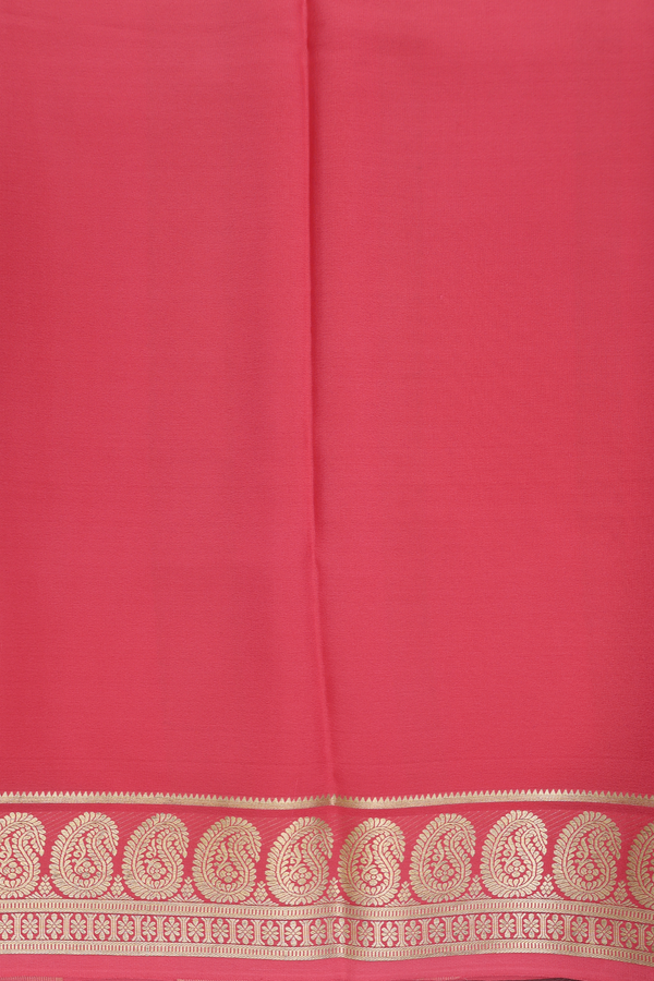 Mysore Silk Saree In Plain Peach With Paisley Border