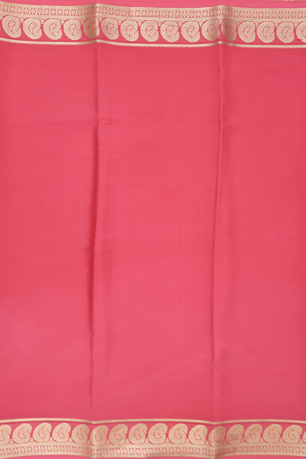 Mysore Silk Saree In Plain Peach With Paisley Border
