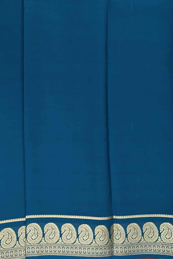 Mysore Silk Saree In Plain Teal Blue With Paisley Border