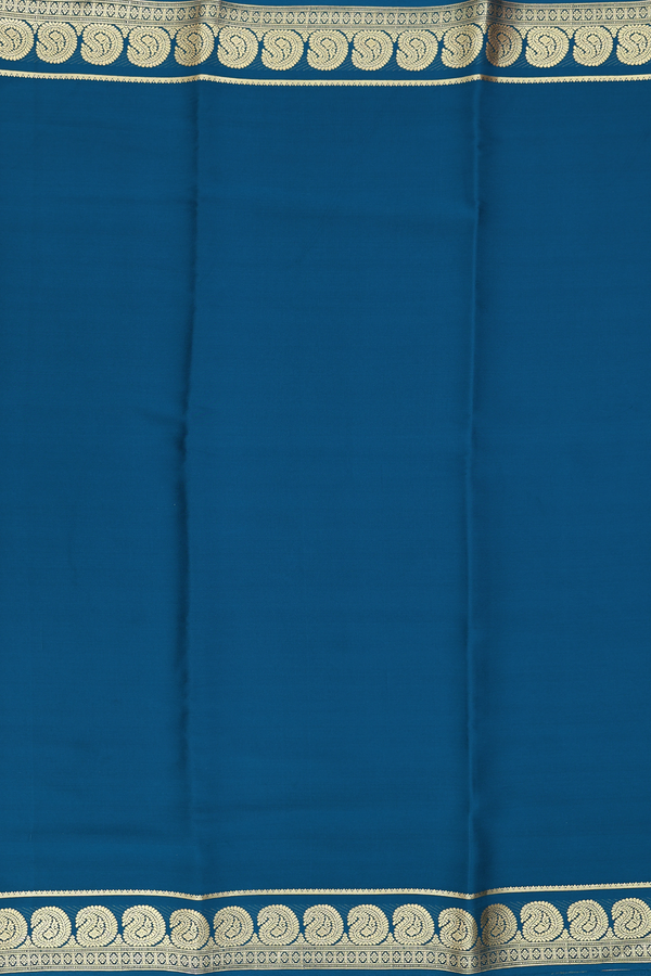 Mysore Silk Saree In Plain Teal Blue With Paisley Border