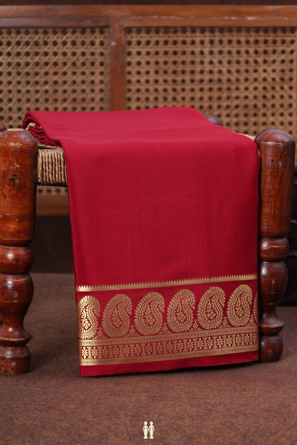 Mysore Silk Saree In Burgundy Red With Paisley Border