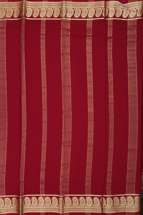 Mysore Silk Saree In Burgundy Red With Paisley Border