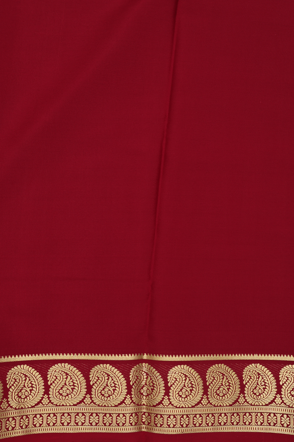 Mysore Silk Saree In Burgundy Red With Paisley Border
