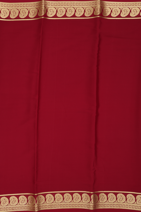 Mysore Silk Saree In Burgundy Red With Paisley Border