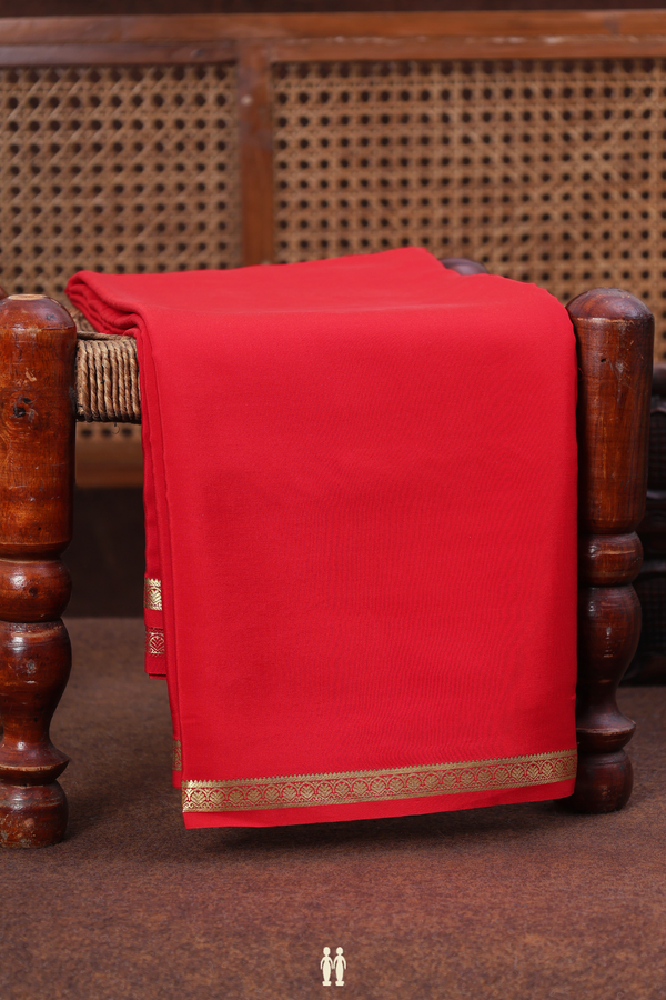 Mysore Silk Saree In Scarlet Red With Zari Border