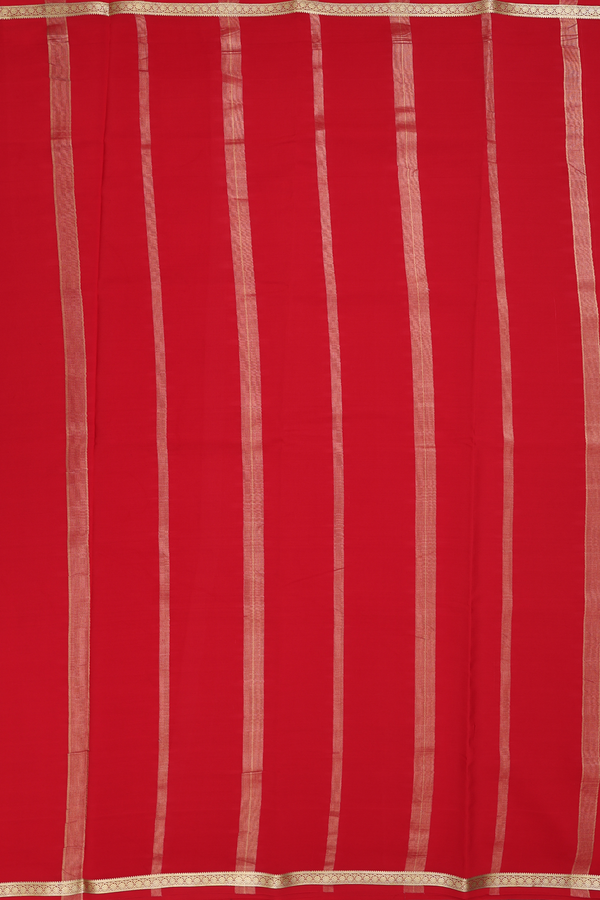 Mysore Silk Saree In Scarlet Red With Zari Border