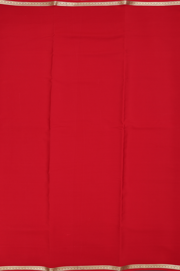 Mysore Silk Saree In Scarlet Red With Zari Border