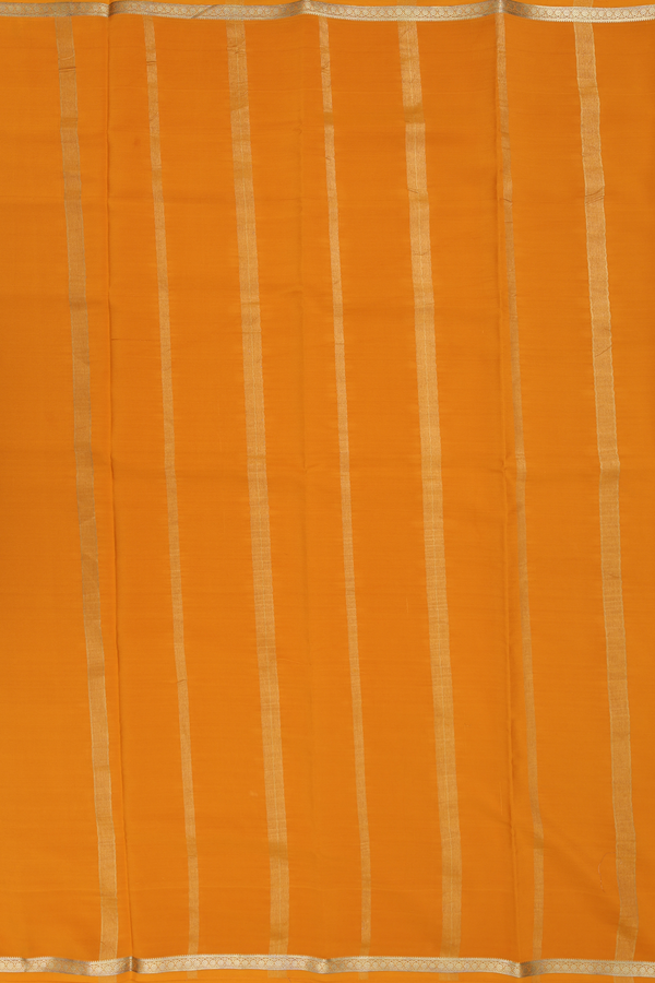 Mysore Silk Saree In Plain Mustard Yellow With Zari Border