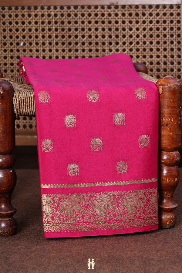 Mysore Silk Saree In Dark Pink With Zari Buttas