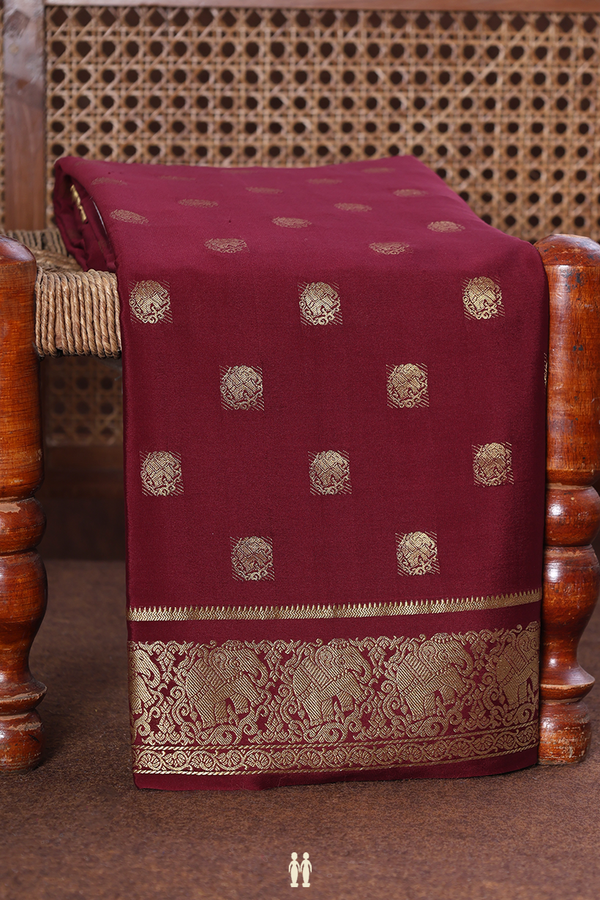 Mysore Silk Saree In Maroon With Zari Buttas