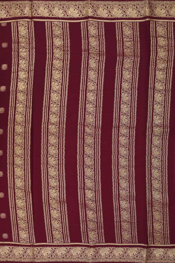Mysore Silk Saree In Maroon With Zari Buttas