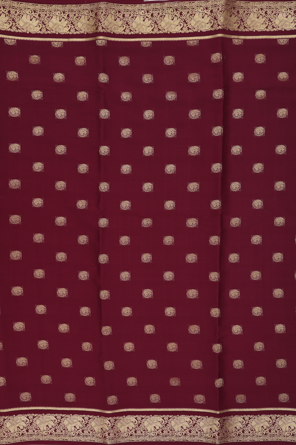 Mysore Silk Saree In Maroon With Zari Buttas