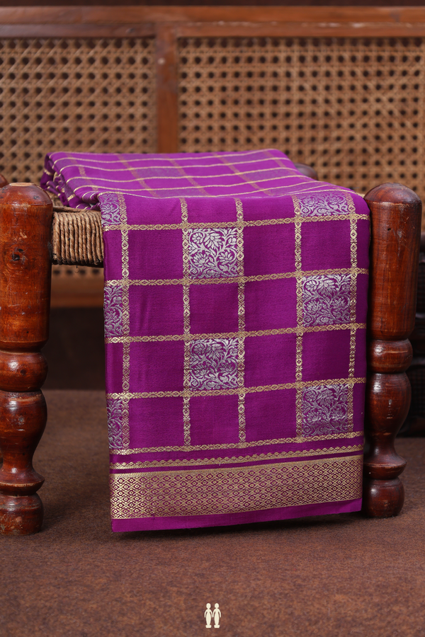 Mysore Silk Saree In Grape Purple With Checks Design