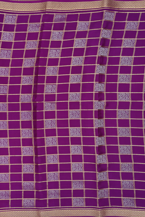 Mysore Silk Saree In Grape Purple With Checks Design
