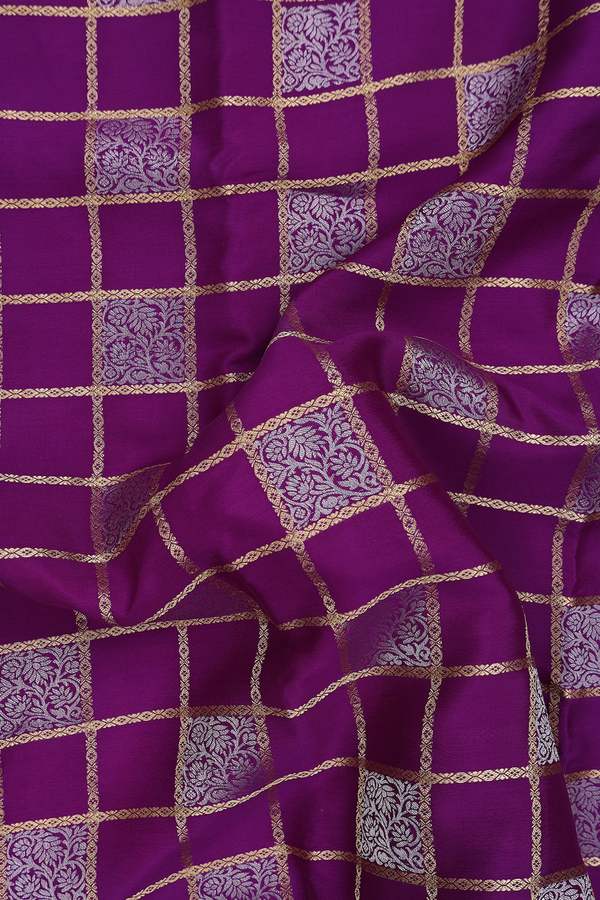 Mysore Silk Saree In Grape Purple With Checks Design