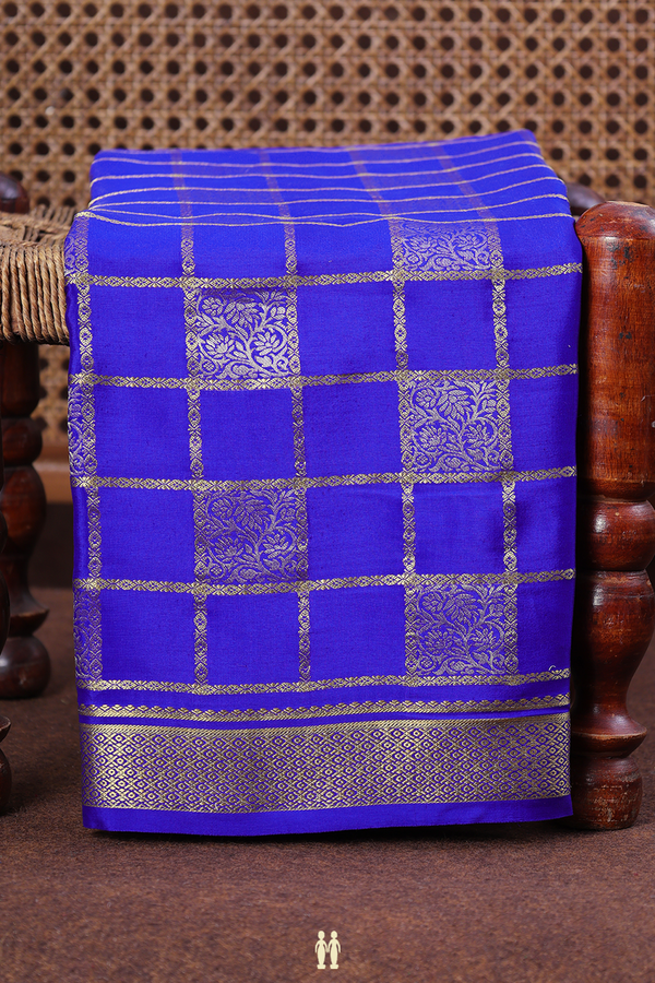 Mysore Silk Saree In Royal Blue With Checks Design