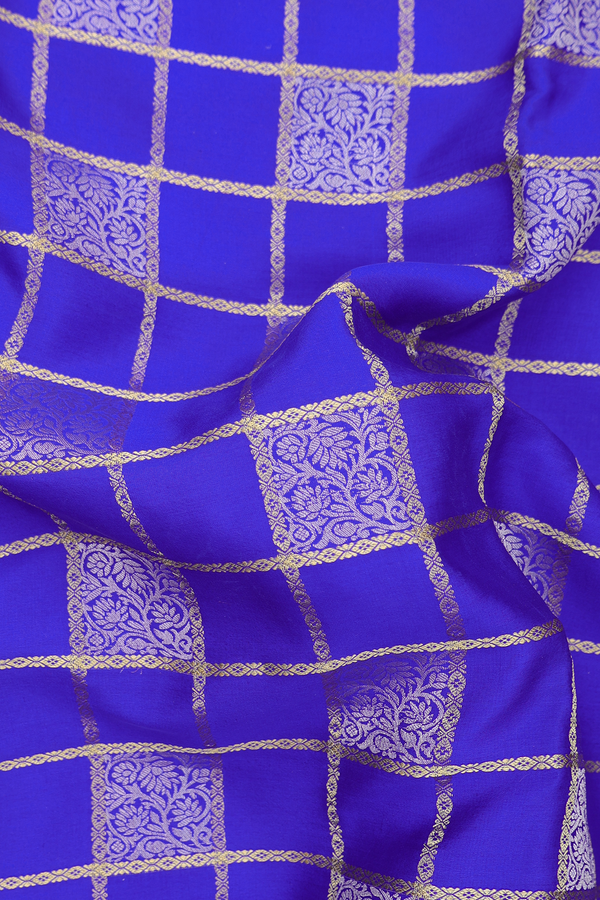 Mysore Silk Saree In Royal Blue With Checks Design