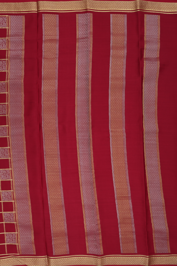 Mysore Silk Saree In Crimson Red With Checks Design