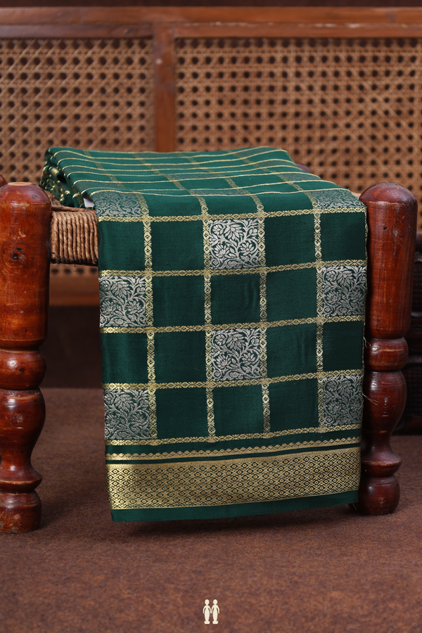 Mysore Silk Saree In Dark Green With Checks Design