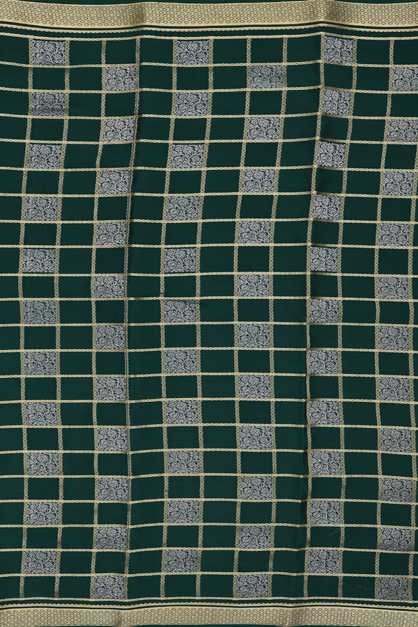 Mysore Silk Saree In Dark Green With Checks Design