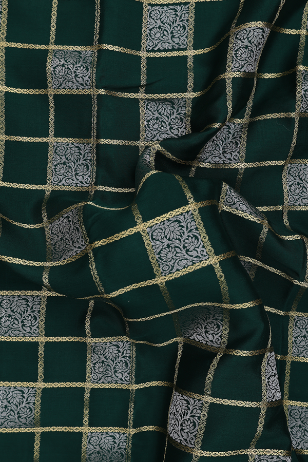 Mysore Silk Saree In Dark Green With Checks Design