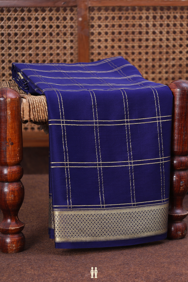Mysore Silk Saree In Navy Blue With Checks Design