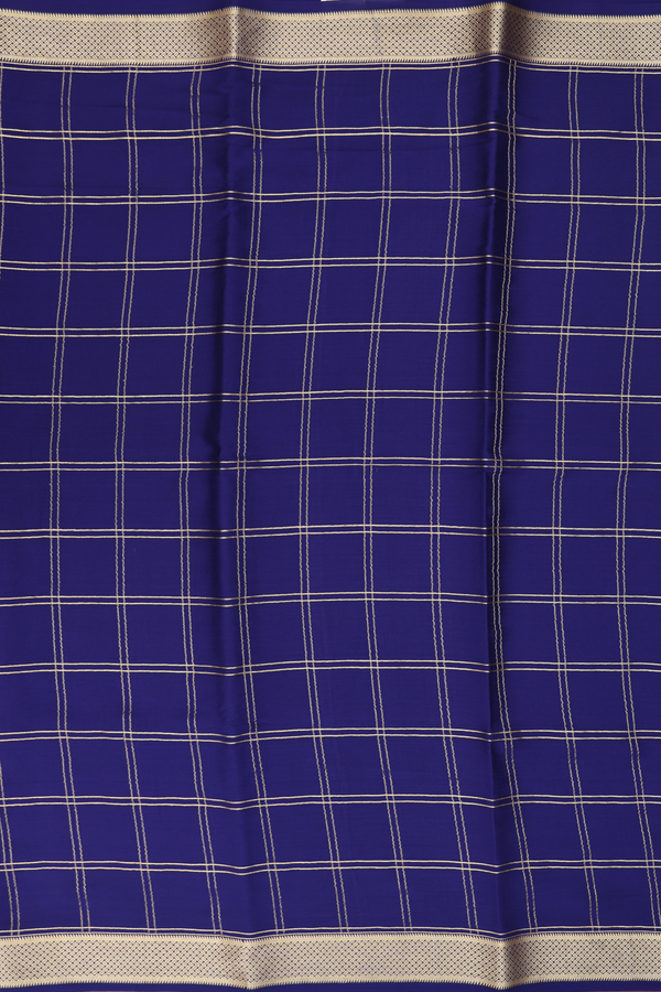 Mysore Silk Saree In Navy Blue With Checks Design