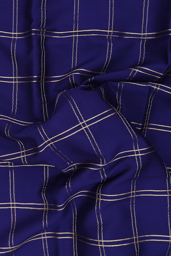 Mysore Silk Saree In Navy Blue With Checks Design