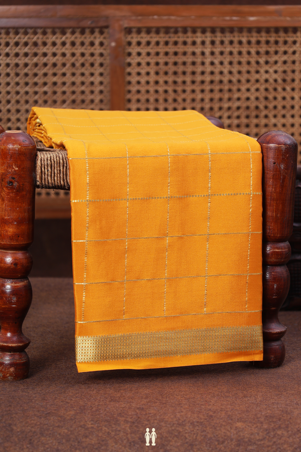 Mysore Silk Saree In Yellow With Checks Design