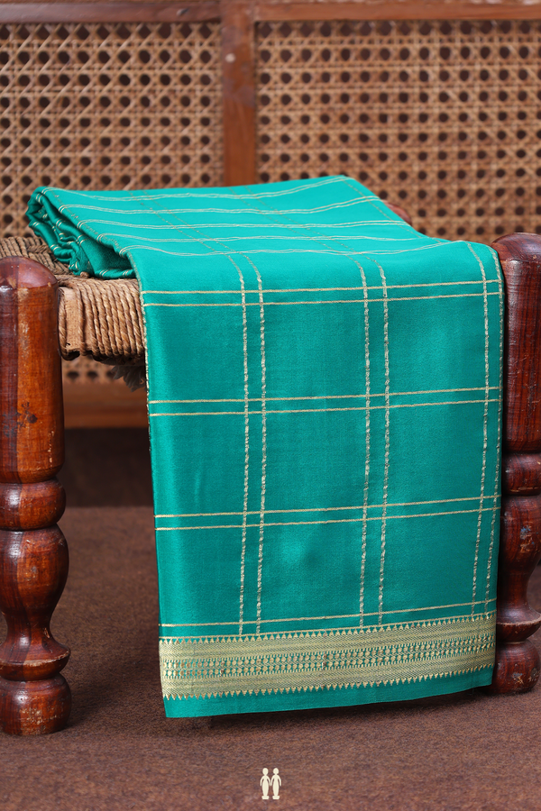 Mysore Silk Saree In Teal Green With Checks Design