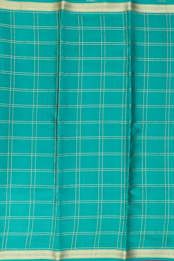 Mysore Silk Saree In Teal Green With Checks Design