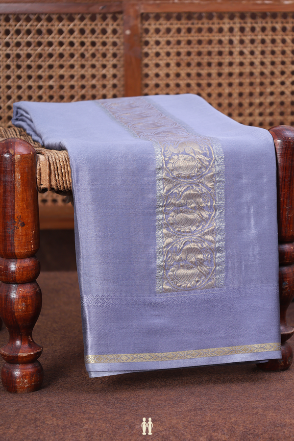 Mysore Silk Saree In Grey With Stripes Design