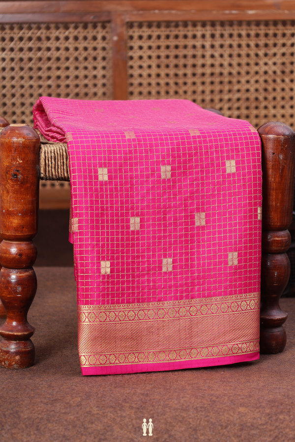 Mysore Silk Saree In Rani Pink With Checks Design