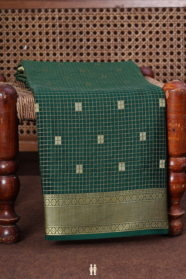 Mysore Silk Saree In Forest Green With Checks Design