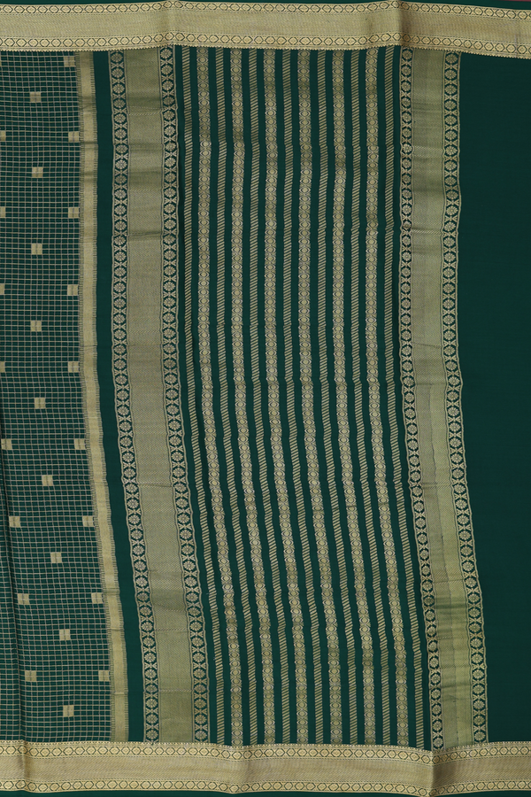 Mysore Silk Saree In Forest Green With Checks Design