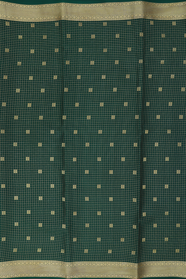 Mysore Silk Saree In Forest Green With Checks Design