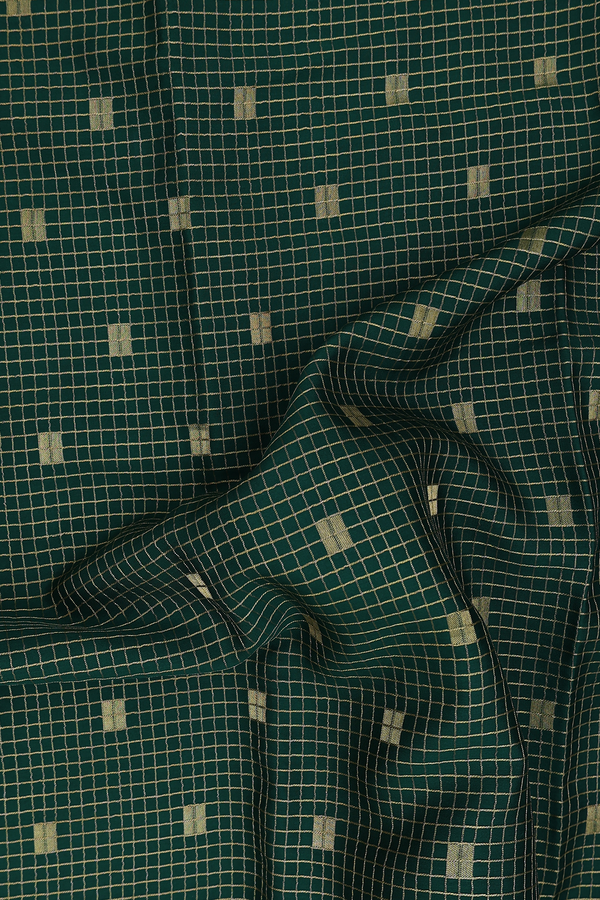 Mysore Silk Saree In Forest Green With Checks Design