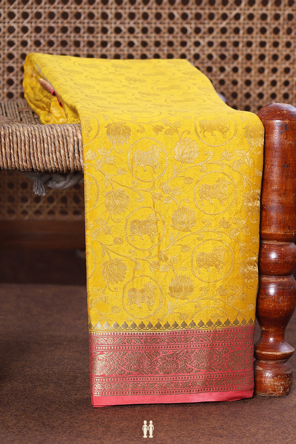 Mysore Silk Saree In Yellow With Cow Design
