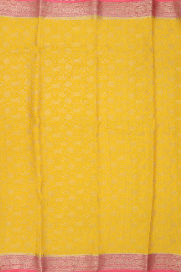Mysore Silk Saree In Yellow With Cow Design