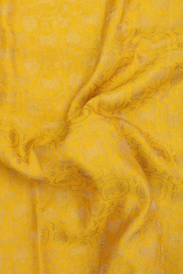 Mysore Silk Saree In Yellow With Cow Design