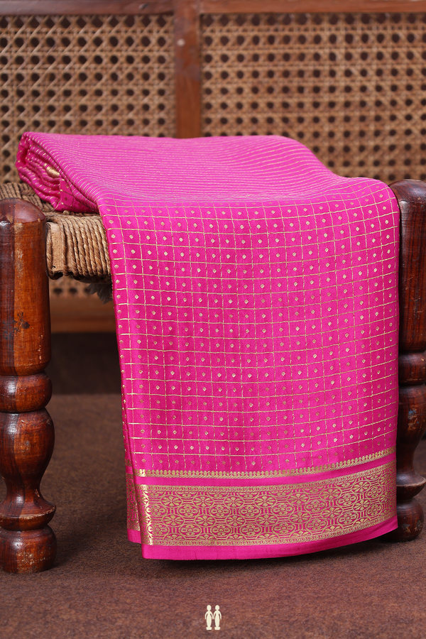 Mysore Silk Saree In Dark Pink With Checks Design