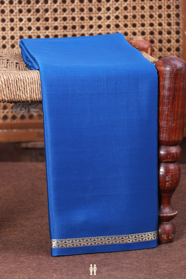 Mysore Silk Saree In Plain Blue With Floral Border